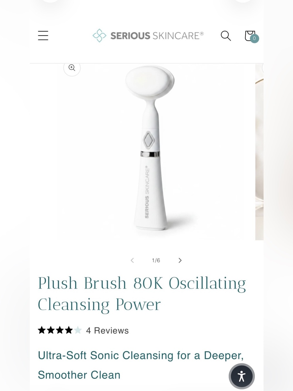 NIB Serious Skincare Plush Brush - White Sonic Cleansing Tool